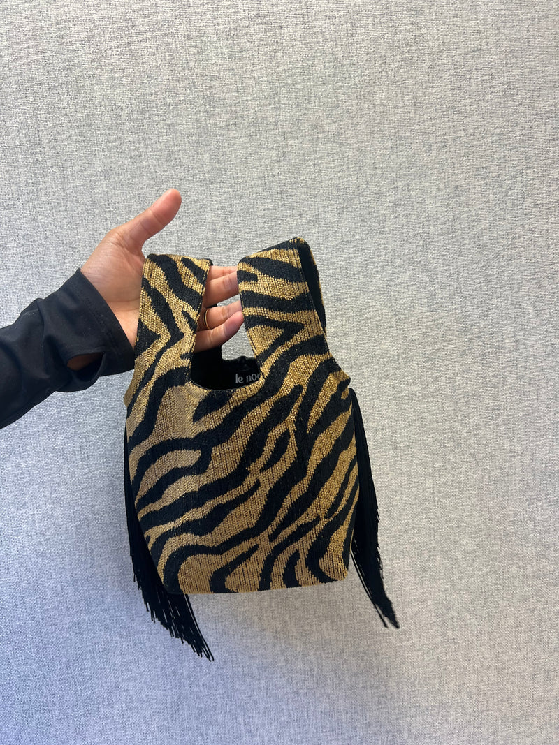 Le Sac Mini - Classic Tigre with Black Chainette Fringe