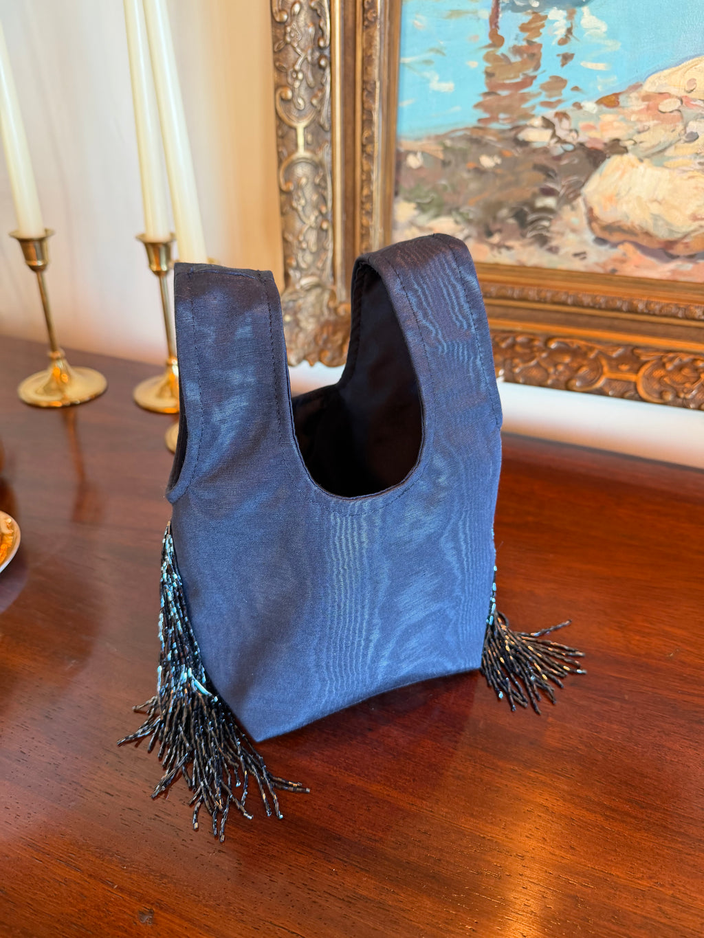Le Sac Mini - Navy Moire Silk