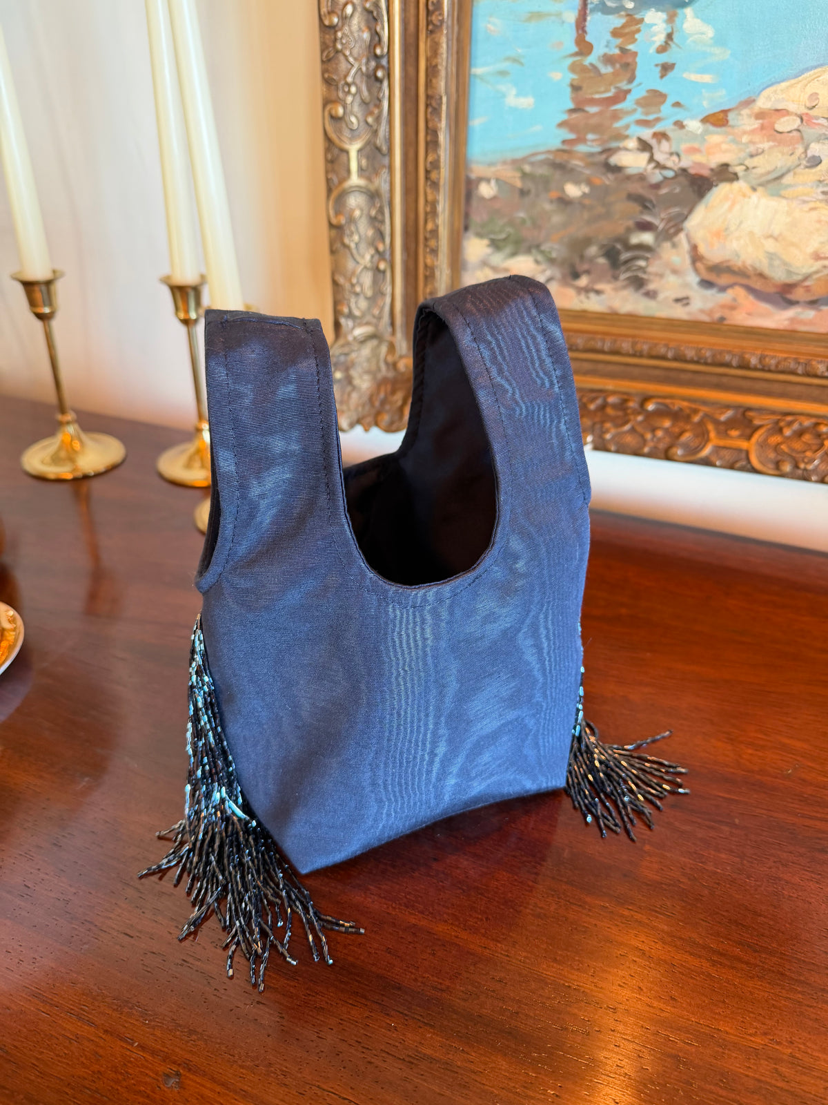 Le Sac Mini - Navy Moire Silk