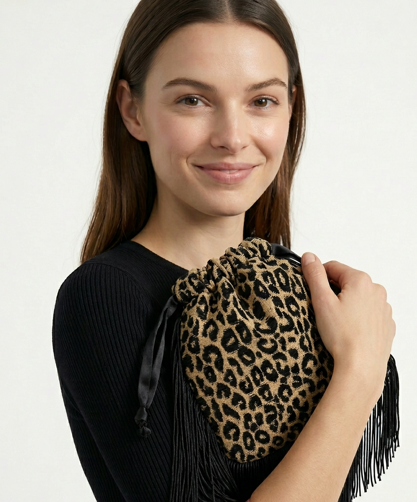 Le Pouch Mini - Classic Cheetah with Black Chaînette Fringe