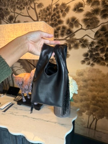 Le Sac Mini - Black Leather Beaded Fringe