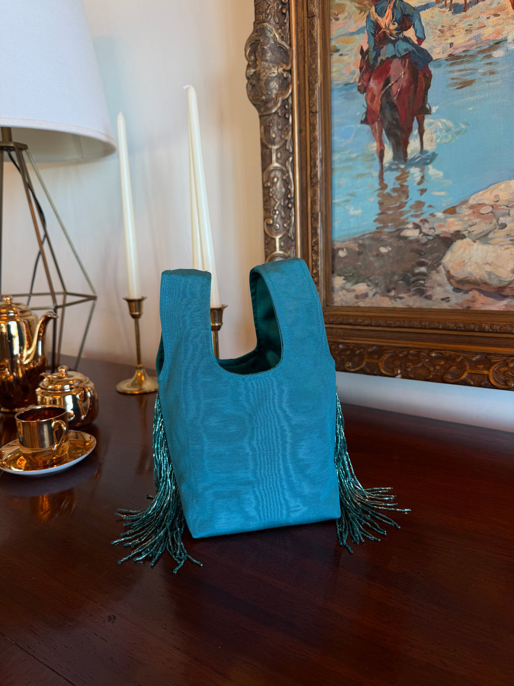 Le Sac Mini - Teal Moire Silk