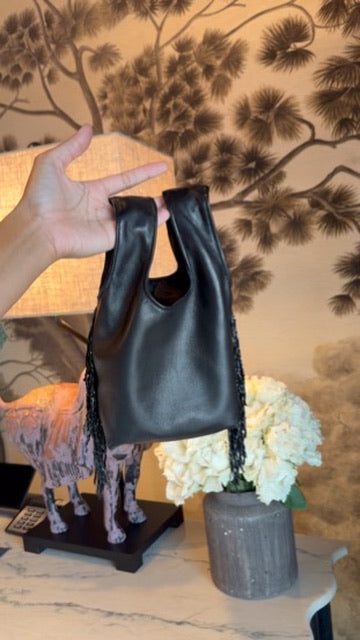 Le Sac Mini - Black Leather Beaded Fringe