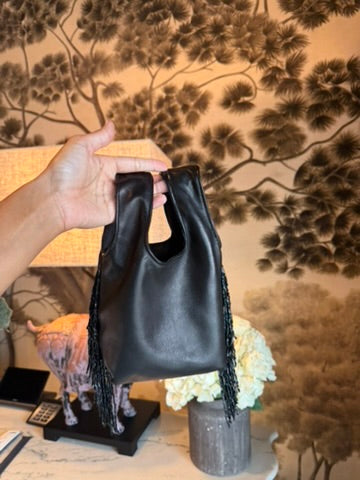 Le Sac Mini - Black Leather Beaded Fringe