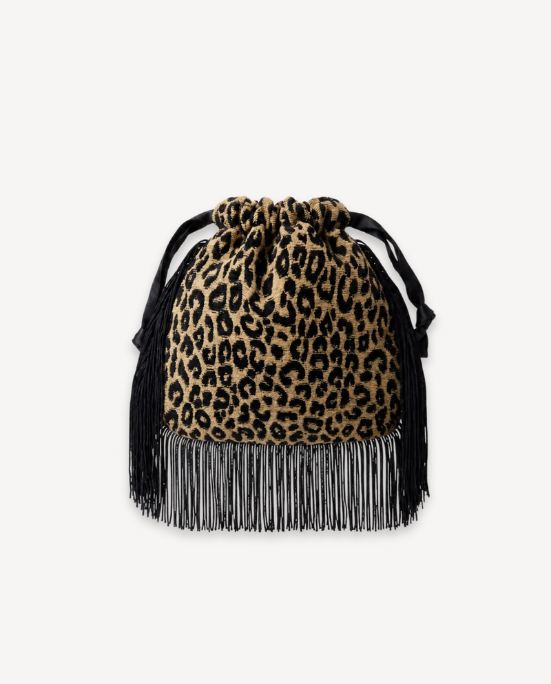 Le Pouch Mini - Classic Cheetah with Black Chaînette Fringe